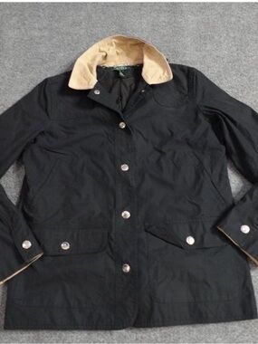 Ralph Lauren Black Utility Jacket with Tan Corduroy Collar